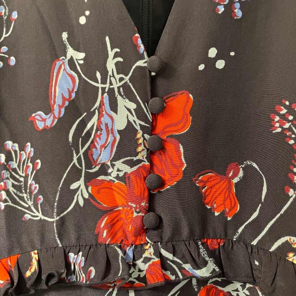 MADEWELL Silk Ruffle-Waist Dress in Windblown Poppies Size 2 - Picture 4 of 7